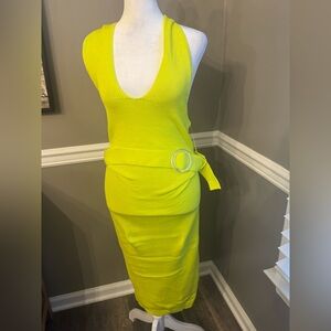 NEW 525 AMERICA Revolve multiwear halter knit Belt‎ dress Yellow XS